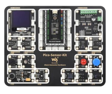 Waveshare Raspberry Pi Pico Entry-Level Sensor Kit with Pico Expansion Board and 15 Common Modules, All-in-One Design